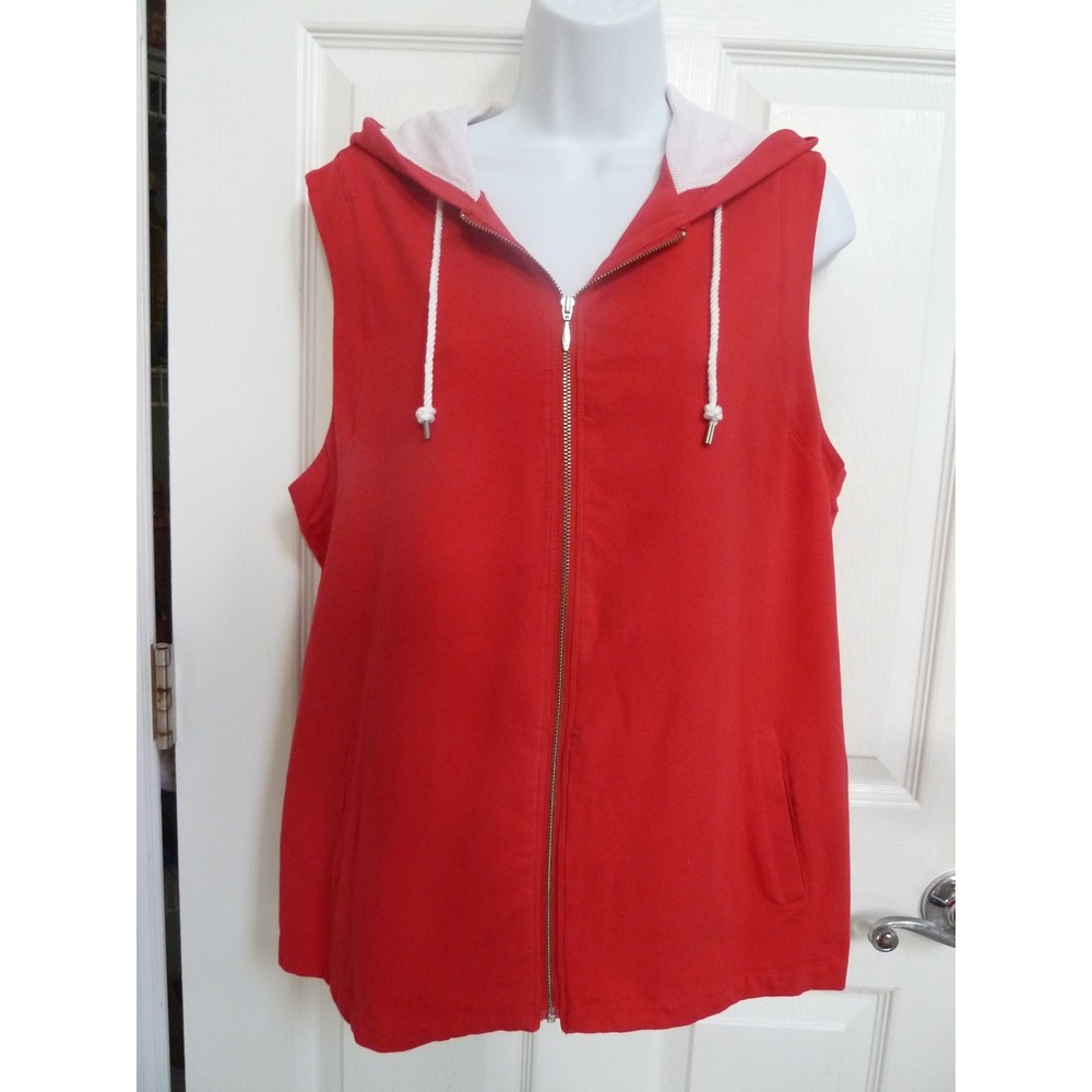 Weekends by Chico's Red Hooded Vest Nautical Zip Pockets Size 2 Large 12/14